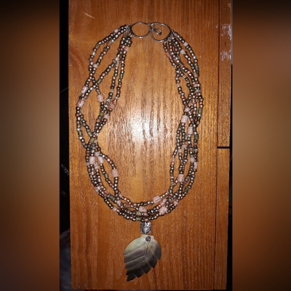 Elegant Multi-Strand Beaded Necklace with Leaf Pendant